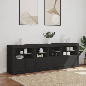 Modern Black Sideboard with LED Lights - 202x37x67 cm