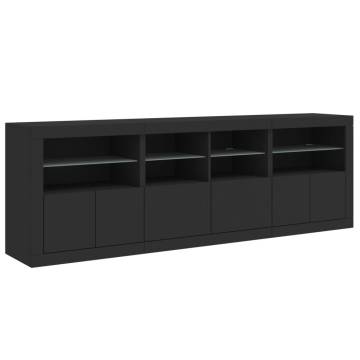 Modern Black Sideboard with LED Lights - 202x37x67 cm