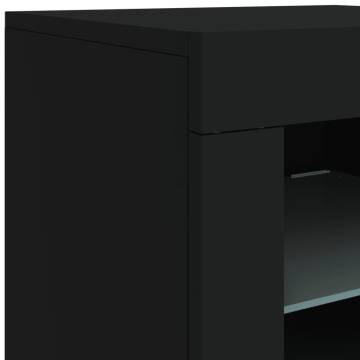 Modern Black Sideboard with LED Lights - 202x37x67 cm