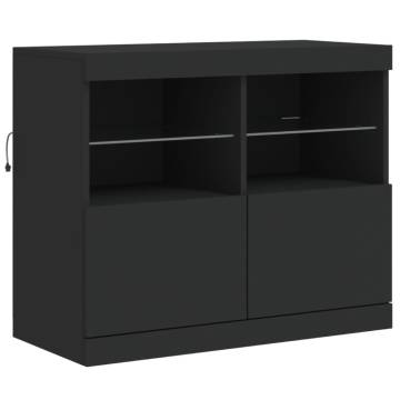 Modern Black Sideboard with LED Lights - 202x37x67 cm