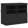 Modern Black Sideboard with LED Lights - 202x37x67 cm