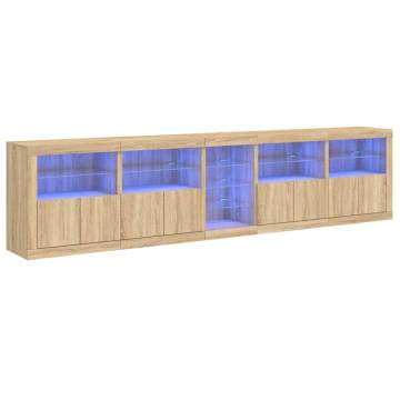 Modern Sideboard with LED Lights - Sonoma Oak 283x37x67 cm