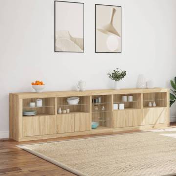 Modern Sideboard with LED Lights - Sonoma Oak 283x37x67 cm