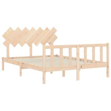 Solid Wood Bed Frame with Headboard - 140x190 cm