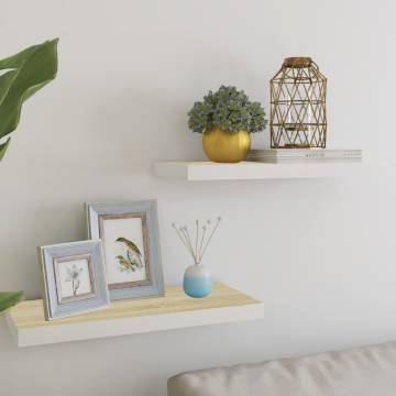 Floating Wall Shelves - Oak & White MDF - 2 Pcs