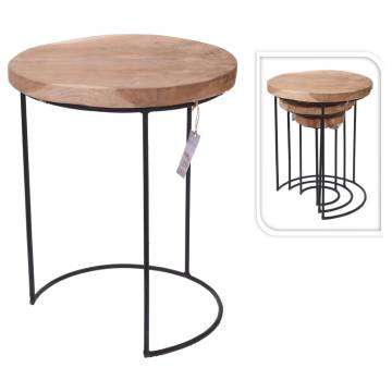 H&S Collection 3-Piece Side Table Set - Teak & Metal