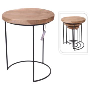 H&S Collection 3-Piece Side Table Set - Teak & Metal