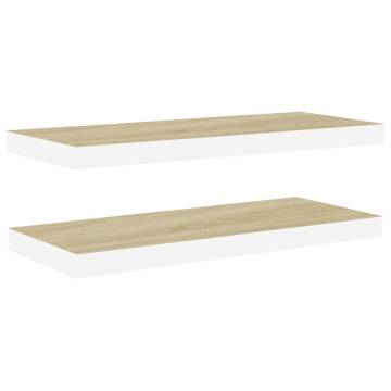 Floating Wall Shelves - Oak & White MDF - 2 Pcs