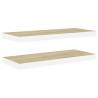 Floating Wall Shelves - Oak & White MDF - 2 Pcs