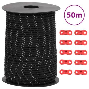 Durable Tent Guy Rope with Reflective Strips - 50m