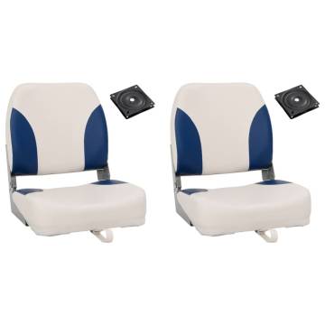 4 Piece Foldable Boat Seat Set with Blue-White Pillow