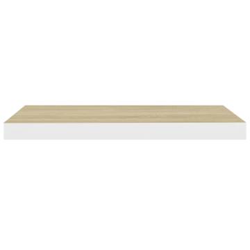 Floating Wall Shelves - Oak & White MDF - 2 Pcs