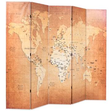 Folding Room Divider 200x170 cm World Map Yellow | Hipo Market