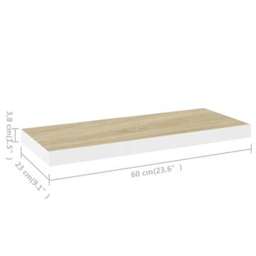 Floating Wall Shelves - Oak & White MDF - 2 Pcs