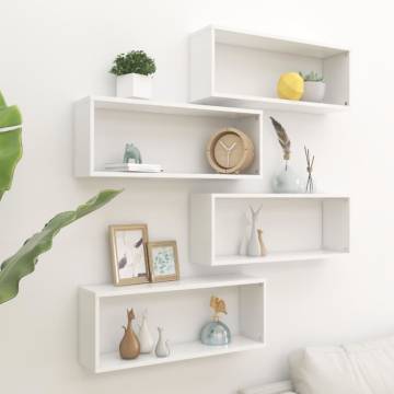 Stylish White Wall Cube Shelf Set - 4 pcs 60x15x23 cm