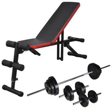 Adjustable Sit-up Bench with 30.5 kg Barbell & Dumbbell Set