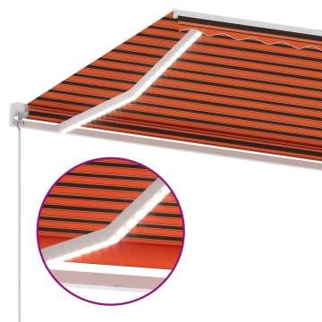 Manual Retractable Awning with LED - 450x300 cm Orange & Brown