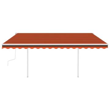 Manual Retractable Awning with LED - 4.5x3m Orange & Brown