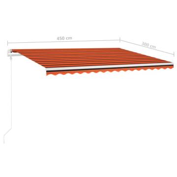 Manual Retractable Awning with LED - 4.5x3m Orange & Brown