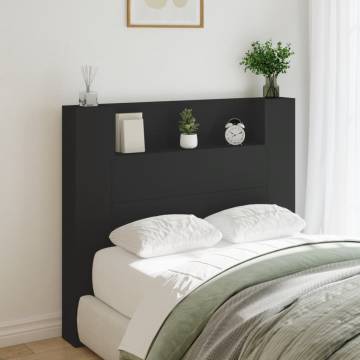 Stylish Black Headboard Cabinet with LED - 120x16.5x103.5 cm