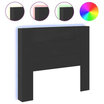 Stylish Black Headboard Cabinet with LED - 120x16.5x103.5 cm