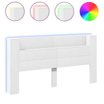 Stylish White Headboard Cabinet with LED - 200x16.5x103.5 cm