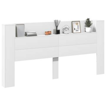 Stylish White Headboard Cabinet with LED - 200x16.5x103.5 cm