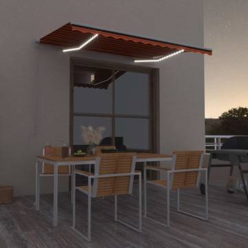 Manual Retractable Awning with LED - Orange & Brown 350x250cm