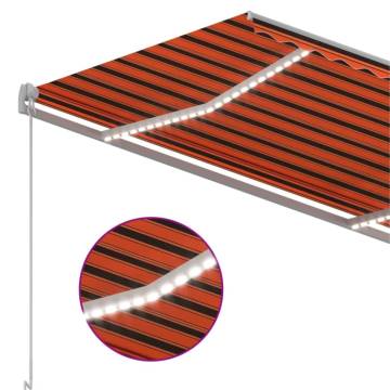 Manual Retractable Awning with LED - Orange & Brown 350x250cm