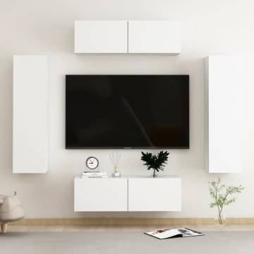 Stylish 4 Piece TV Cabinet Set | White Engineered Wood