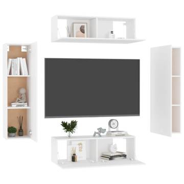 Stylish 4 Piece TV Cabinet Set | White Engineered Wood