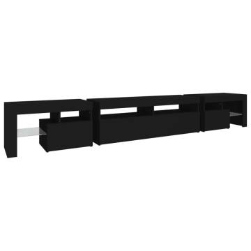 Stylish TV Cabinet with LED Lights - Black 260x36.5 cm