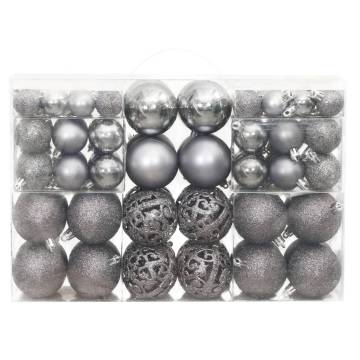 100 Grey Christmas Baubles Set - Shatterproof & Stylish Decor