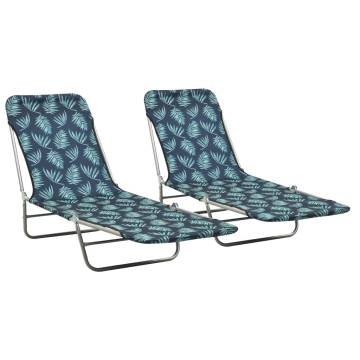 Folding Sun Loungers - 2 Pcs with Leaf Pattern | HipoMarket