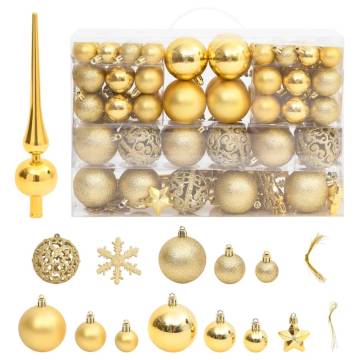 111 Piece Gold Christmas Bauble Set - Shatterproof & Stylish