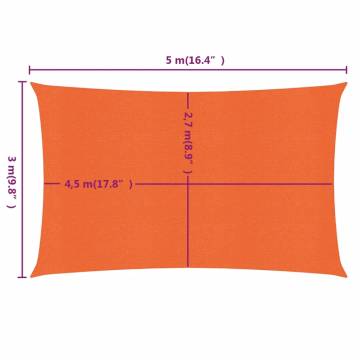 Sunshade Sail 3x5m Orange HDPE - Sun Protection for Outdoors