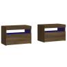 Elegant Bedside Cabinets with LED Lights - Brown Oak Set of 2