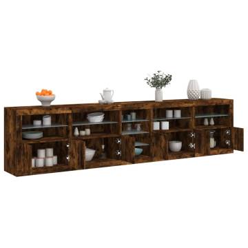 Modern Smoked Oak Sideboard with LED Lights - 283x37 cm