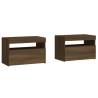 Elegant Bedside Cabinets with LED Lights - Brown Oak Set of 2