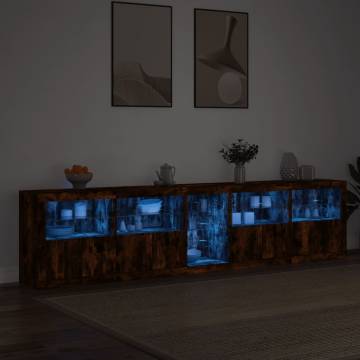 Modern Smoked Oak Sideboard with LED Lights - 283x37 cm