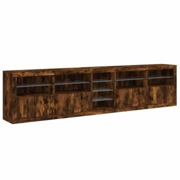 Modern Smoked Oak Sideboard with LED Lights - 283x37 cm