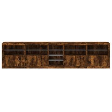 Modern Smoked Oak Sideboard with LED Lights - 283x37 cm