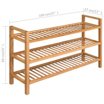 Solid Oak Shoe Rack with 3 Shelves | 100x27x60 cm