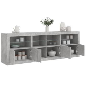 Modern Sideboard with LED Lights - Concrete Grey 202x37x67 cm