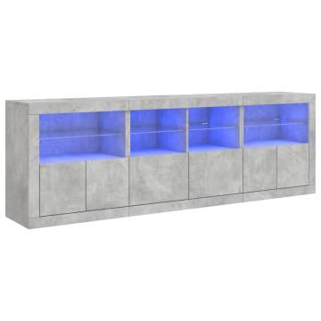 Modern Sideboard with LED Lights - Concrete Grey 202x37x67 cm