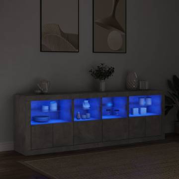 Modern Sideboard with LED Lights - Concrete Grey 202x37x67 cm