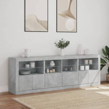 Modern Sideboard with LED Lights - Concrete Grey 202x37x67 cm