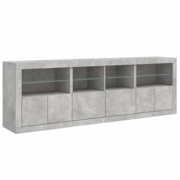 Modern Sideboard with LED Lights - Concrete Grey 202x37x67 cm