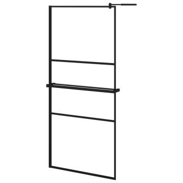 Walk-in Shower Wall with Shelf - 90x195 cm Black ESG Glass