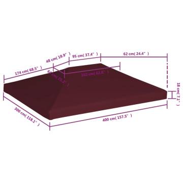 Gazebo Top Cover 310 g/m² 3x4 m Bordeaux - Durable & Waterproof